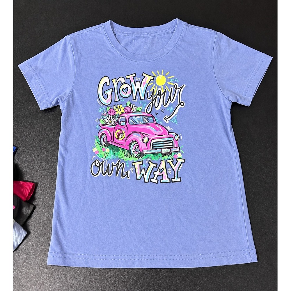 Buc-ee's Grow Your Own Way Graphic Tee Girls Youth S Purple Blue Floral Shirt